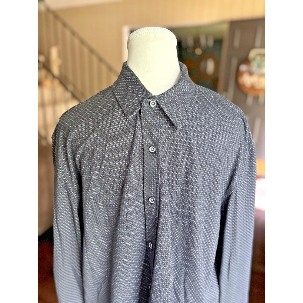 Buttercloth Men's XL Dress Shirt Button-Up‎ Long Sleeve Black Circle Icy Cotton
